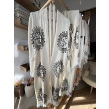 Anika Pamuklu Güneş Desenli Müslin Kimono Yeni Nesil Bornoz Kaftan Sabahlık - El Baskı