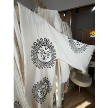 Anika Pamuklu Güneş Desenli Müslin Kimono Yeni Nesil Bornoz Kaftan Sabahlık - El Baskı