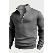 Ghassy Co. Erkek Dik Yaka Silver Yarım Fermuarlı Sweatshirt