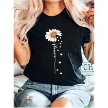 Medinenur Flower Yazı Detaylı Basic T-Shirt