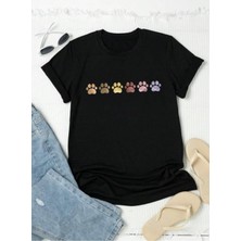 Medinenur Kedi Patileri Baskılı Basic T-Shirt