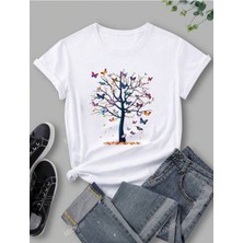 Medinenur Mini Kelebekler Baskılı  Basic T-Shirt
