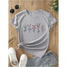 Medinenur Lavanta Desen Baskılı Basic T-Shirt