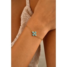 Sefa Gold 14 Ayar Altın Mavi Mineli Yonca Bileklik