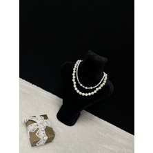 Amor Face Özel Tasarım Yeni Stil Silver Inci-Beyaz Inci Çift  Sıralı Şık Kadın Gerdanlık Kolye