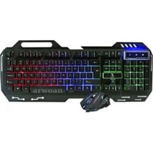 Arwoan K18 Işıklı Oyuncu Q Klavye Mouse Seti PG-8018 Siyah