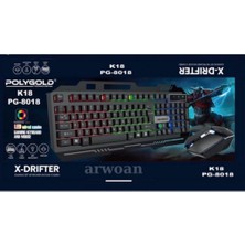 Arwoan K18 Işıklı Oyuncu Q Klavye Mouse Seti PG-8018 Siyah