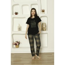 Pijamoni Süprem Kumaş Altı Ekose Desenli Kısa Kollu Kadın Pijama TAKIMI-6610