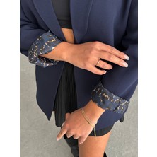 Arzu Has Butik Yeni Sezon Kadın Blazer Ceket İçi Leopar Astar Detaylı Düğmesiz Uzun