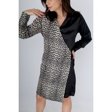 Boutique de Elegante Çift Renk Elbise Leopar M