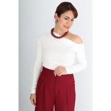 Boutique de Elegante Çapraz Yaka Uzun Kol Bluz Acı Kahve - L