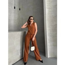 Arzu Has Butik Yeni Sezon Yelek Pantolon Ikili Takım/kurdele Düğmeli Içi Astarlı Yelek Palazzo Pantolon