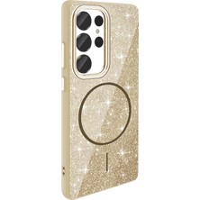 Galaxy S25 Ultra Kılıf Magsafe Şarj Özellikli Parlayan Simli Zore Okso Kapak - Gold
