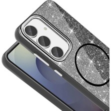 Galaxy S23 Fe Kılıf Magsafe Şarj Özellikli Parlayan Simli Zore Okso Kapak - Derin Mor
