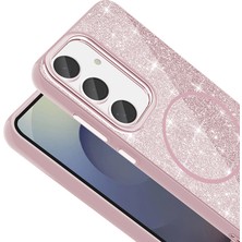 Galaxy S24 Fe Kılıf Magsafe Şarj Özellikli Parlayan Simli Zore Okso Kapak - Pembe