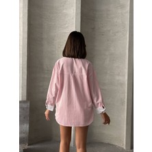 Arzu Has Butik Çizgili Düşük Omuz Oversize Gömlek