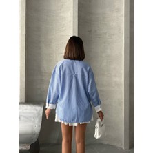 Arzu Has Butik Çizgili Düşük Omuz Oversize Gömlek