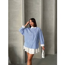 Arzu Has Butik Çizgili Düşük Omuz Oversize Gömlek