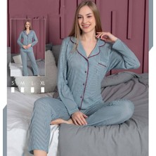 Kadın Çizgili Düğmeli Pijama Takımı