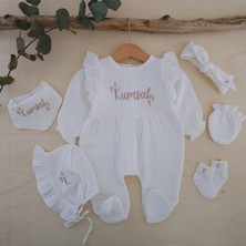 Momand Design Kız Bebek Hastane  Çıkışı  Isimli Müslin  Tulum  Seti