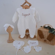 Momand Design Kız Bebek Hastane  Çıkışı  Isimli Müslin  Tulum  Seti
