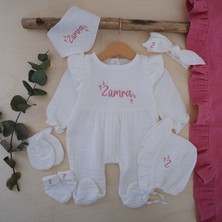 Momand Design Kız Bebek Hastane  Çıkışı  Isimli Müslin  Tulum  Seti