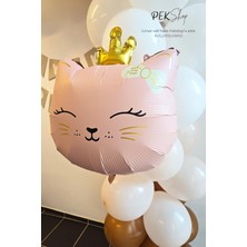 Pekshop Gold Taçlı Pembe Kedi Folyo Balon