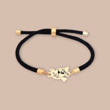 14 Ayar Plakalı Altın Kuş Figürlü Panda Bilekliği, Sevimlilik ve Huzuru Yansıtan, Siyah Örgü Det Aylı Gençlere Özel Zarif Bir Hediye!