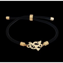 Altın Plakalı 14 Ayar Kuş Figürlü Kuğu Bilekliği, Zarafet ve Saflığın Simgesi, Siyah Örgü Det Aylı Gençlere Özel Şık Bir Hediye!