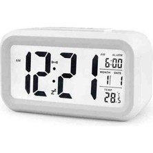 Dijital Masaüstü Saat Alarmlı, Pilli, LED Işıklı Termometreli, Şık ve Modern Tasarım Dekoratif Saat