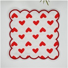 Decofav Dekoratif Kalp Desenli Nakış Kenar Kumaş Kokteyl Peçetesi 1 Adet