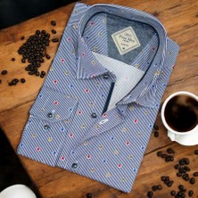 Eren Style Pamuklu Poplin Mavi Uzun Kollu Likralı Erkek Gömlek (Slim Fit Kalıp)