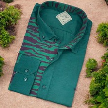 Eren Style Pamuklu Yeşil Uzun Kollu Erkek Gömlek (Slim Fit Kalıp)