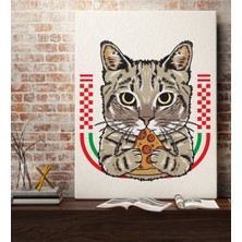 Bk Gift Pizza Yiyen Kedi Tasarımlı Kanvas Tablo 70X100CM-1