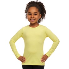 Açık Sarı Basic Mevsimlik Likralı Uzun Kollu Kız Çocuk Tişört