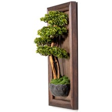 Timber Bonsai Tablaeu - 5 - Masif Ahşap Çerçeveli 3 Boyutlu Yapay Ağaç Tablosu 33X60 cm
