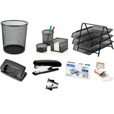 8 Parça Ofis Seti  Evrak Rafı - Delgeç - Çöp Kovası - Daksil - Ataş - Zımba Seti