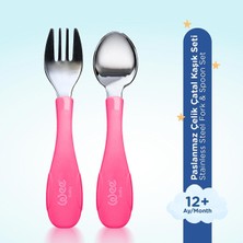 Wee Baby Paslanmz Çelik Çatal Kaşık Seti Pembe