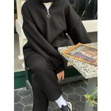 Nous Siyah Yarım Fermuarlı Eşofman Takımı