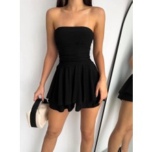 Civarda Moda Straplez Sandy Kumaş Şortlu Prenses Etek Mini Kloş Elbise