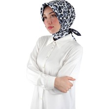 Bursa İpek Lacivert Leopar Desen Twill Ipek Eşarp