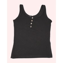 Kadın Düğme Detay Kolsuz Bluz