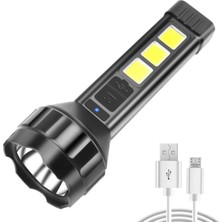 Wellhise 659 USB Şarjlı El Feneri Cob Yan Işık Güçlü El Feneri USB Şarj Edilebilir Açık Kamp Lambası Taşınabilir