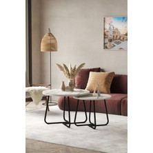 ED Efelez Design Üsküp Orta Sehpa Takımı Siyah Metal - Beyaz Mermer Tabla