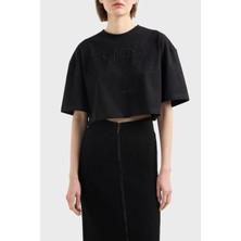 Emporio Armani % 100 Pamuk Taşlı Regular Fit Bisiklet Yaka Crop T Shirt Bayan T Shirt EW000897 AF12573 UC001