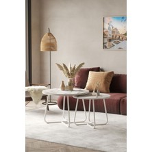ED Efelez Design Üsküp Orta Sehpa Takımı Beyaz Metal - Beyaz Mermer Tabla