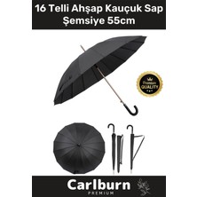 Premium Otomatik Mekanizma Baston Tip Rüzgar Korumalı Fiber 16 Telli Ahşap Kauçuk Sap Şemsiye 55CM