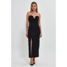 Kalp Yaka Finike Straples Yırtmaçlı Uzun Abiye elbise