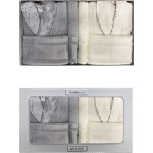 Özdilek Bornoz Takımı Dory Aile Seti Pamuk Materyal Gri Krem Renk Düz Desenli Konforlu