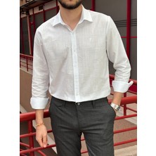 İnpool Erkek, Gömlek Yaka, Regular Fit, Pamuklu, Keten Dokuma, Old Money Culture, Nakış Detaylı Gömlek G10